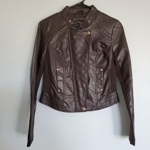 Vegan / Faux brown leather moto jacket